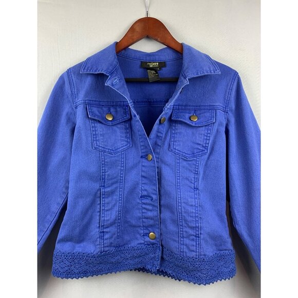 Twiggy London Womens Blue Denim Jacket With Crochet Trim Size S - Picture 3 of 6